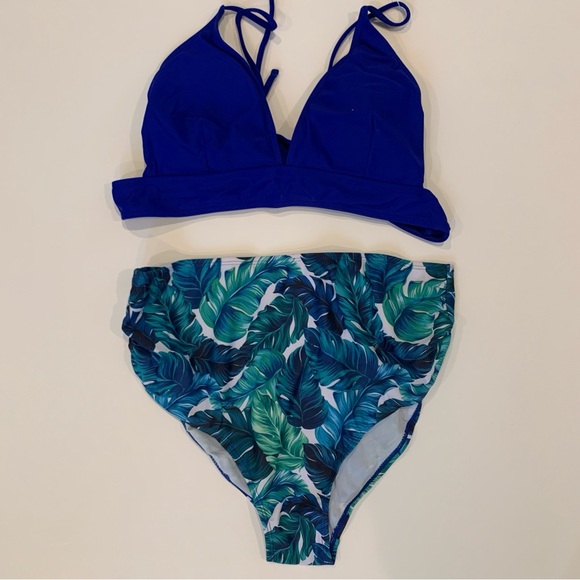 Maternity Two Piece Criss Cross Blue Swimsuit Bikini V Neck Size Small - Picture 3 of 15